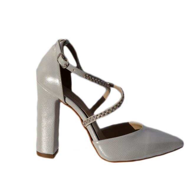 Sandale rafinate cu strasurii fine, D&J Exclusive, Alb sidef