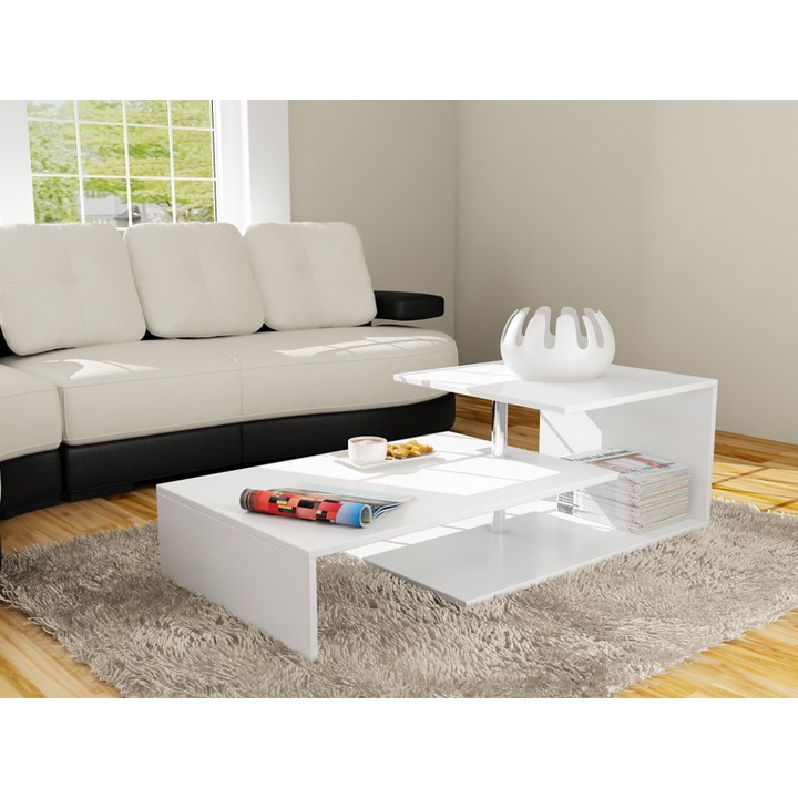 Masuta cafea Dilek Elegance, 100 x 50 x 47 cm, PAL melaminat, alb