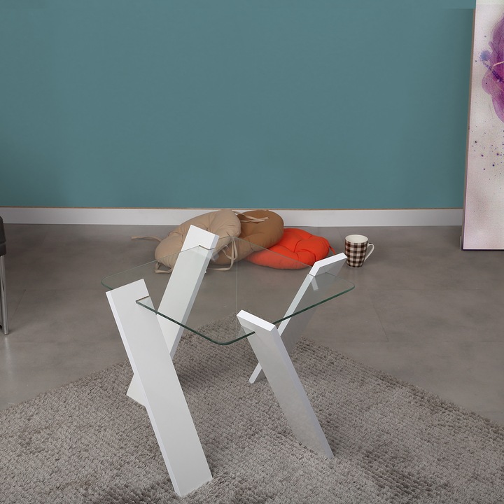 Масичка за кафе Roman Mini Comforty, 41 x 57 x 57 см, ПДЧ с меламин, Бял лак