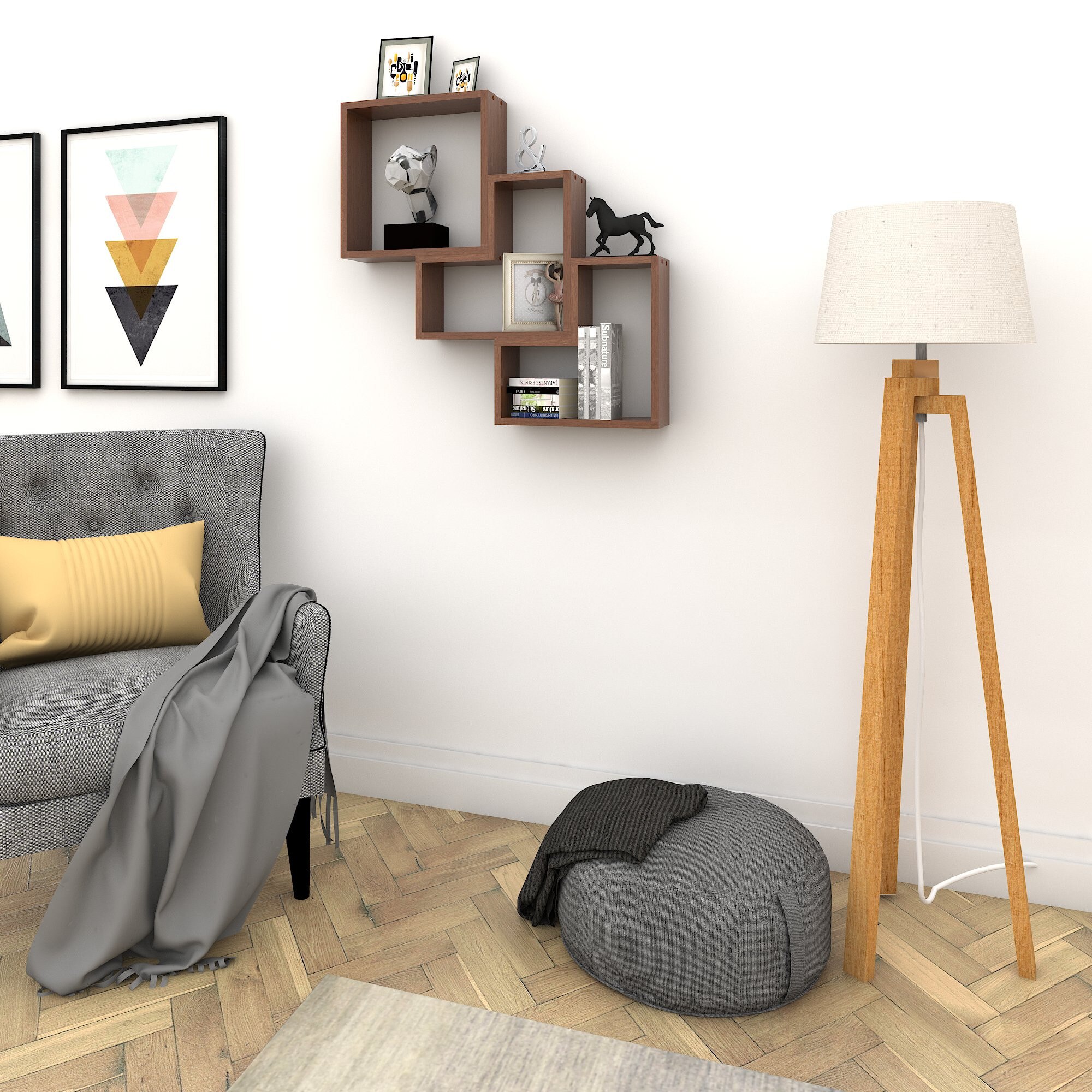 Raft de perete Tilia Elegance, 84 x 84 x 15 cm, PAL melaminat, nuc