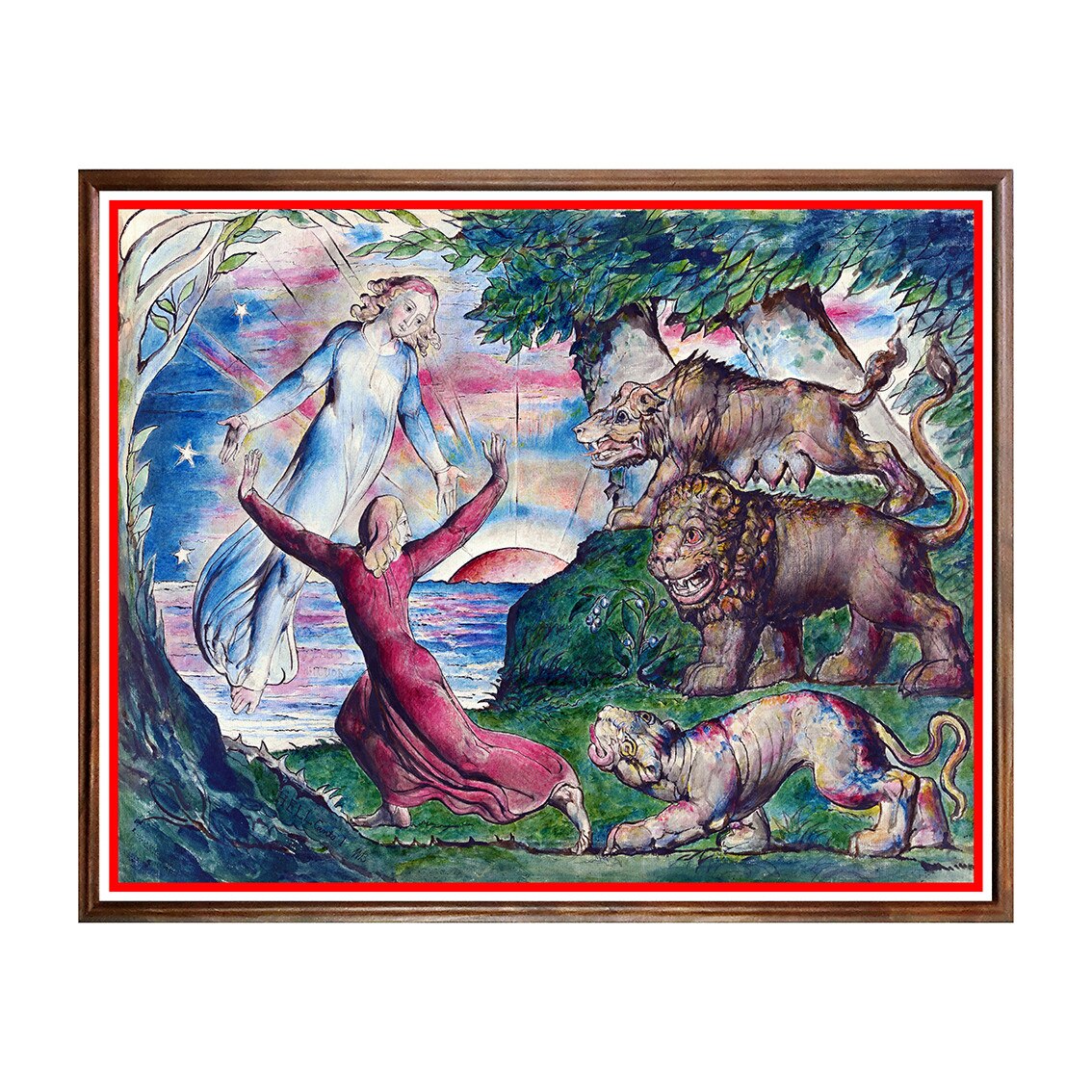 Tablou Poster, Arta Sec. XIX, William Blake - Dante Rrunning from the Three Beasts - ASN-138, 40 x 50 cm
