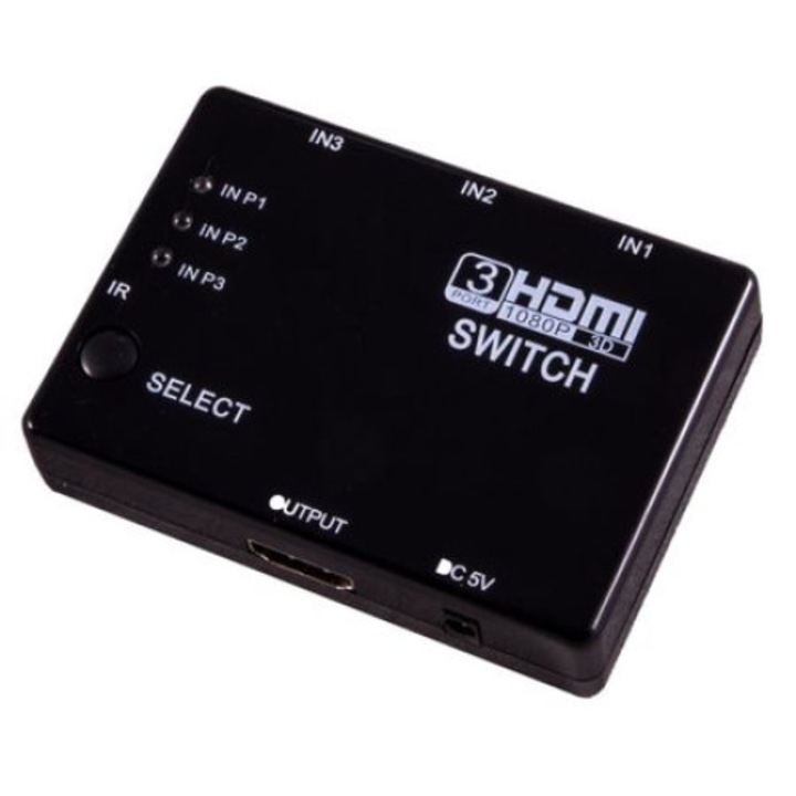 Switch HDMI, FULL HD 1080, 3 intrari - 1 iesire, cu telecomanda