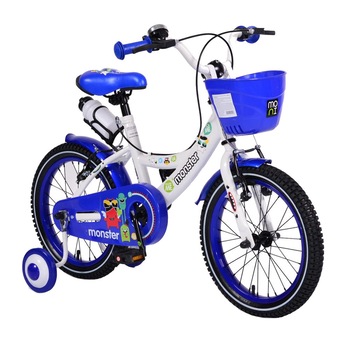 Bicicleta pentru baieti cu roti ajutatoare si cosulet 16 inch Little Monster Blue Bicicleta pentru baieti cu roti ajutatoare si cosulet 16 inch Little Monster Blue