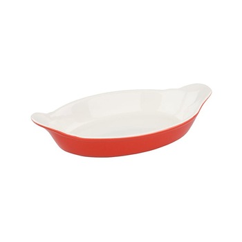 Platou oval din ceramica, pentru mancaruri gratinate, 24,5 cm, alb/portocaliu Platou oval din ceramica, pentru mancaruri gratinate, 24,5 cm, alb/portocaliu