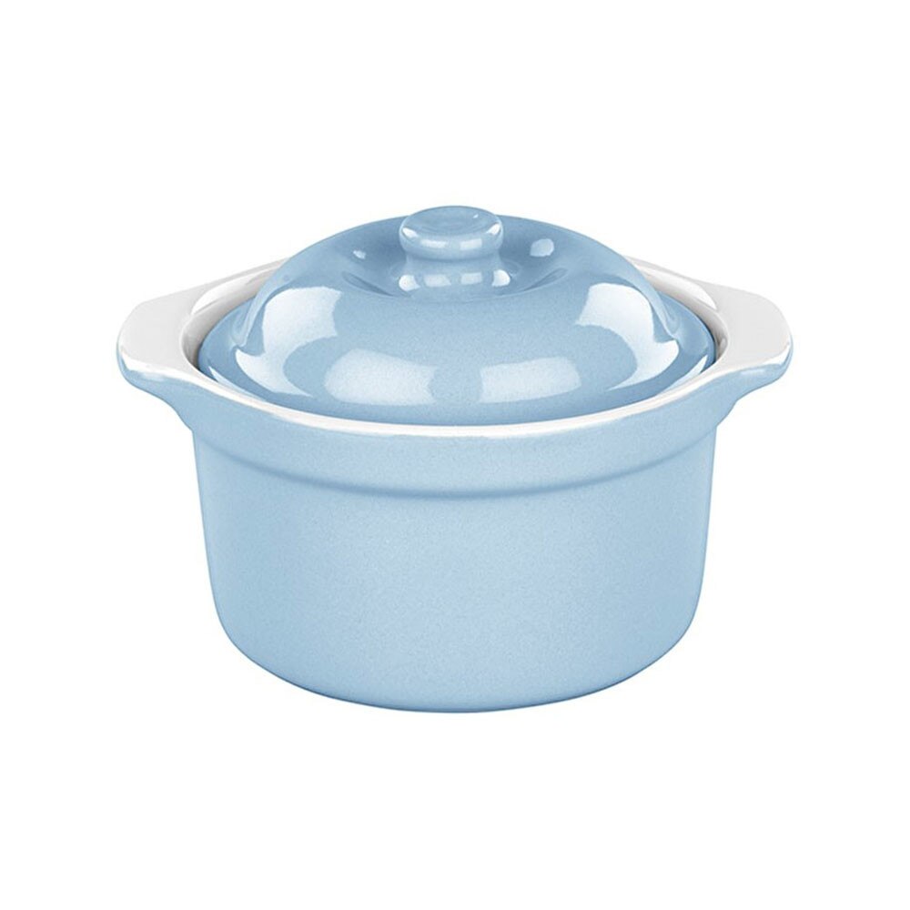 Bol din ceramica cu capac, 10 cm, alb/albastru