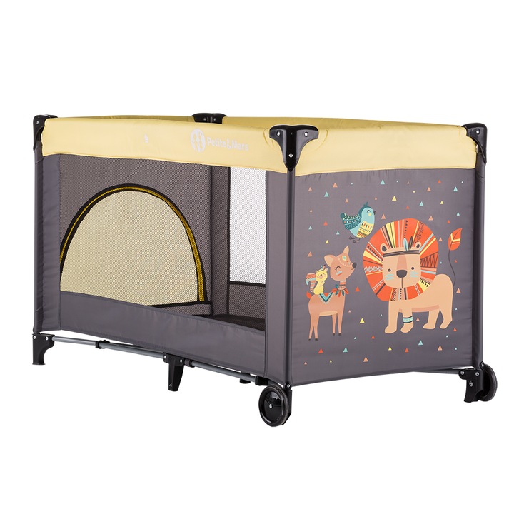 Petite&Mars Összecsukható kiságy, Sárga oroszlán