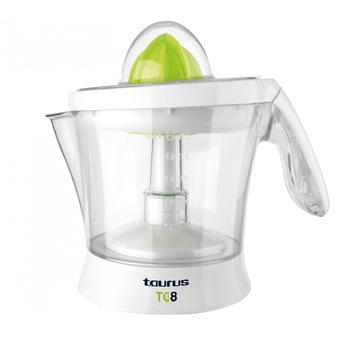 Storcator citrice Taurus TC 8, 40W, 1 l, rotire dual sens, selector cantitatea de pulpa, indicator de nivel, Alb/Verde Storcator citrice Taurus TC 8, 40W, 1 l, rotire dual sens, selector cantitatea de pulpa, indicator de nivel, Alb/Verde