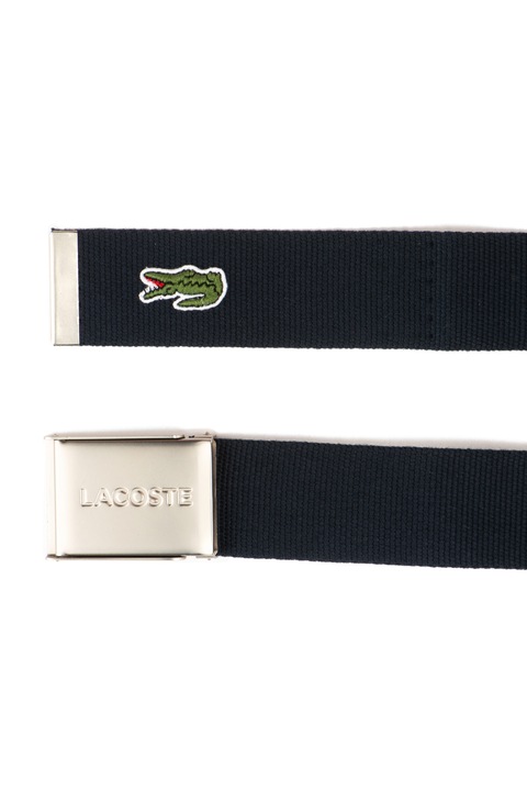 Lacoste, Curea cu aspect tesut si logo, Bleumarin inchis, 90 CM Standard