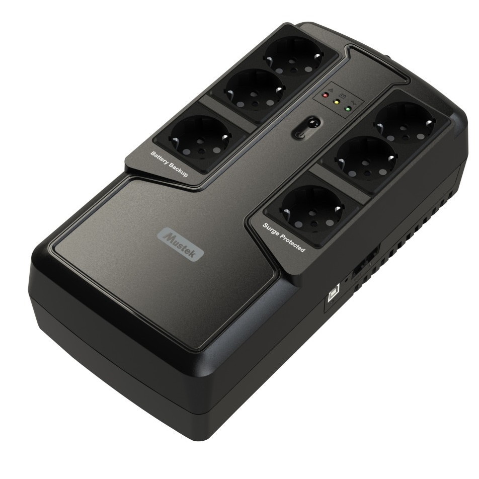 UPS MUSTEK Offline (fara AVR), 800VA/ 400W, 6 x socket Schuko, USB, combo RJ45