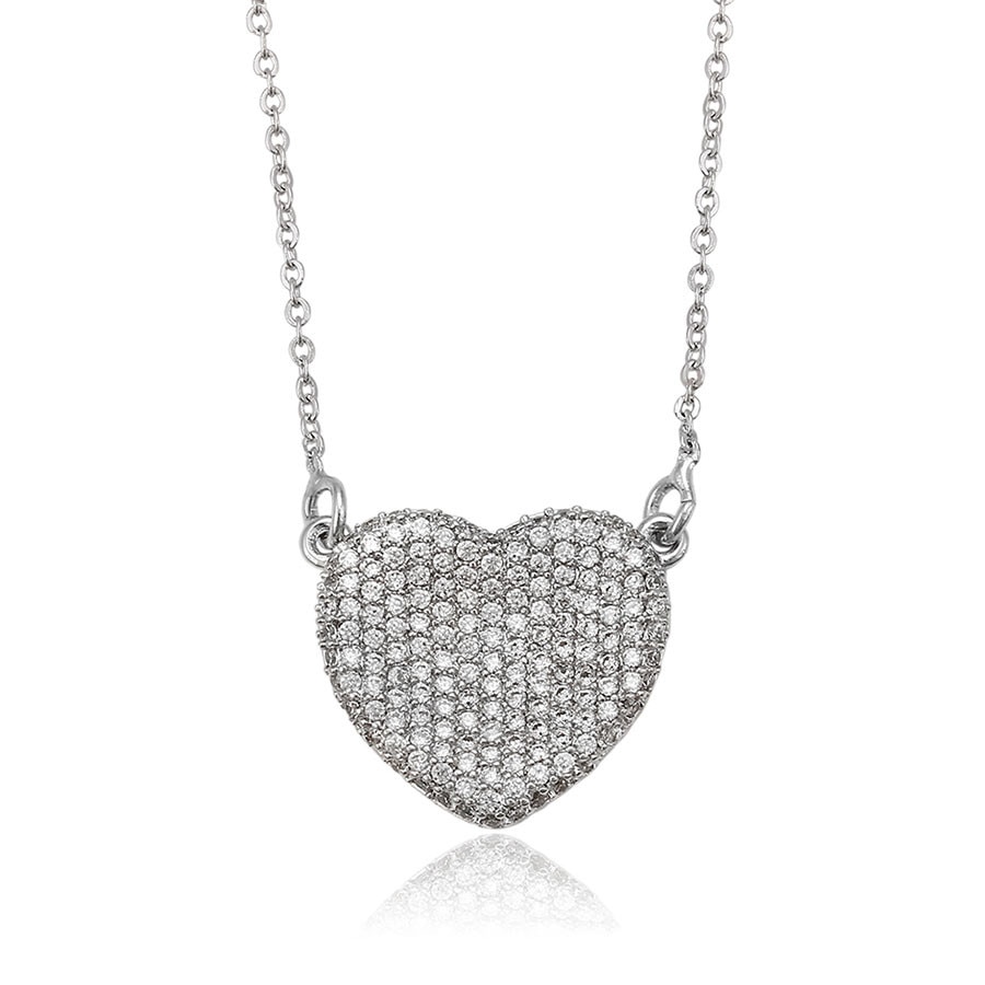 Lantisor Gold Charm Heart placat cu aur alb de 18K