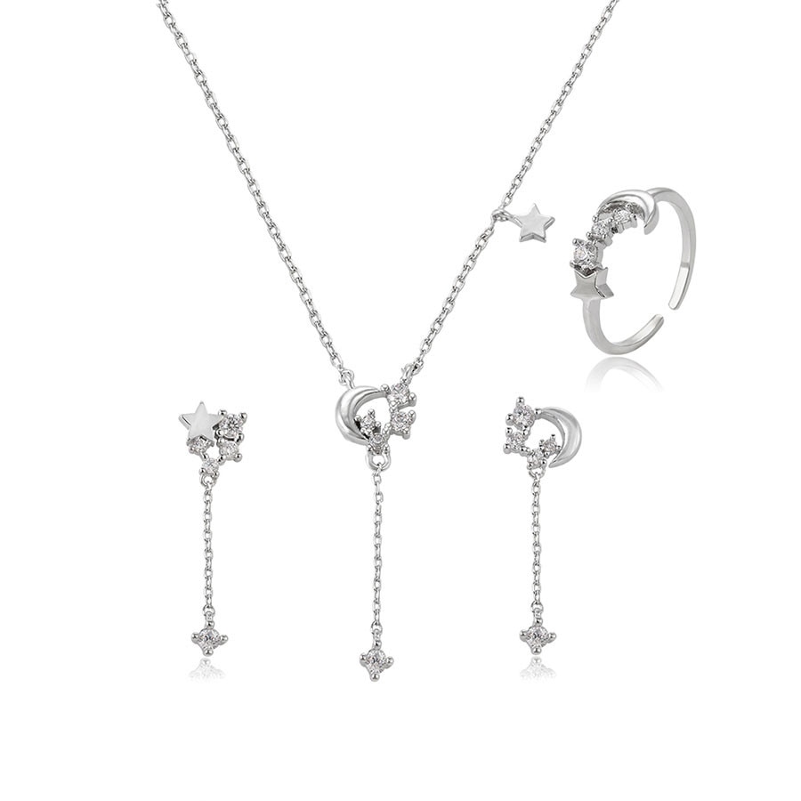 Set Star and Moon placat cu aur alb de 18k si cristale®