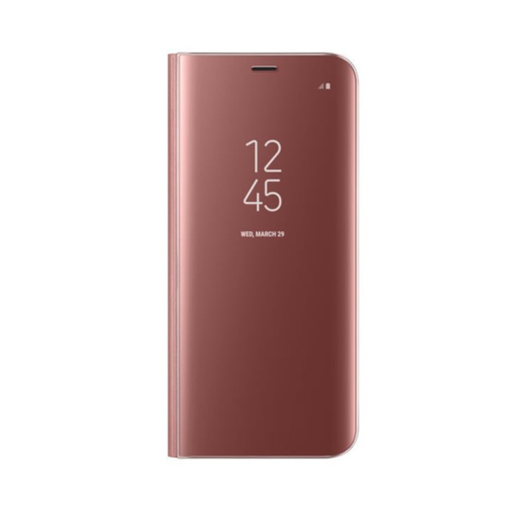 360°-os Smart Clear View bőrtok Huawei Mate 20 Pro telefonhoz, notebook típus, teljes lefedettség, rózsaszín