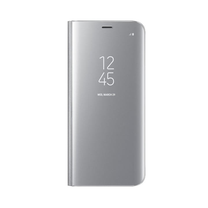 360°-os Smart Clear View bőrtok Huawei Mate 20 Pro telefonhoz, notebook típus, teljes lefedettség, ezüst
