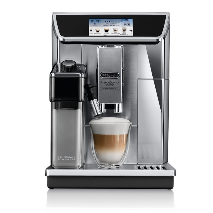 DeLonghi ECAM 650.85.MS Primadonna Experience eszpresszó kávéfőző, 1450W, 19 bar, 2 literes víztartály, érintőképernyő, Ezüst/Fekete
