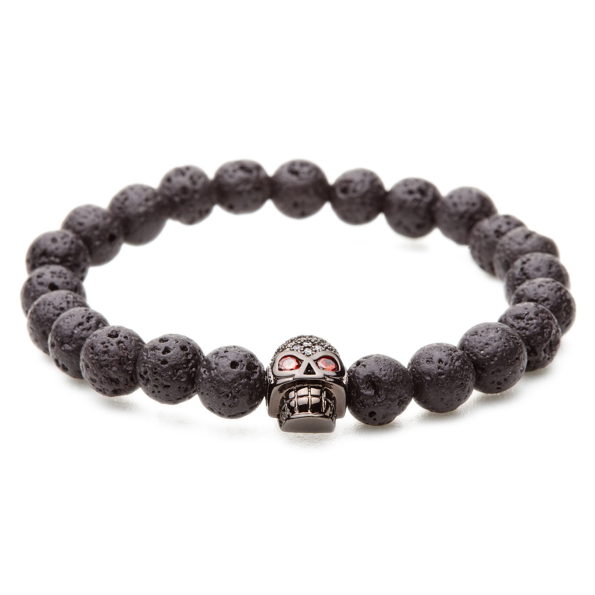 Bratara margele lava neagra cu cap de mort, model Nevio, unisex