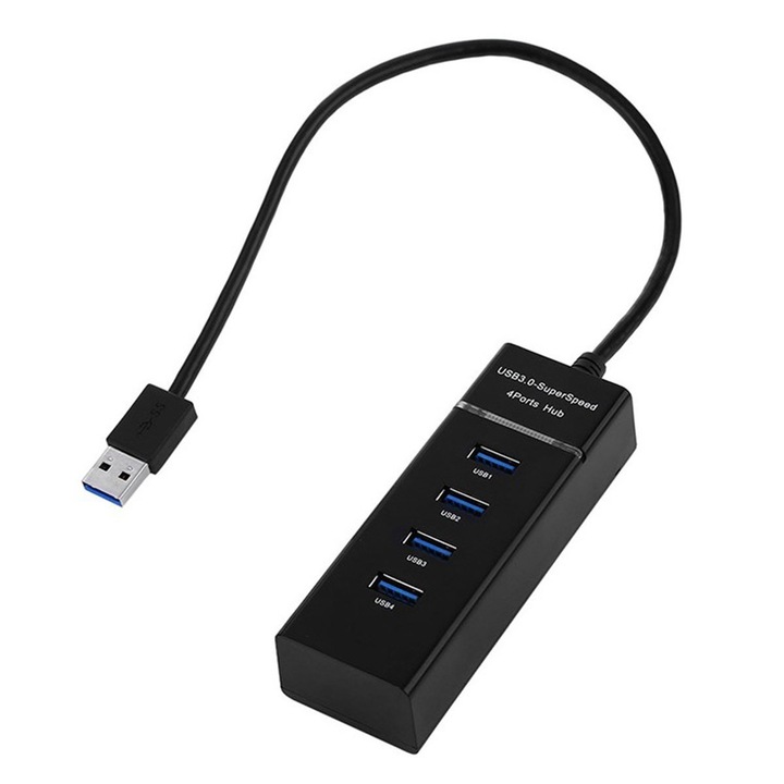 USB към 4-портов USB 3.0 хъб адаптер, ултра тънък, супер скорост на пренос на данни за Windows, Mac OS, Linux - Phuture®