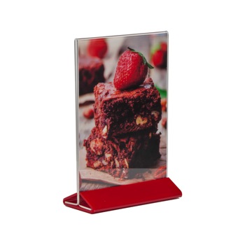 Suport meniu din plexiglas, pentru afisare formate A5, cu baza rosie, 3 buc/SET Suport meniu din plexiglas, pentru afisare formate A5, cu baza rosie, 3 buc/SET
