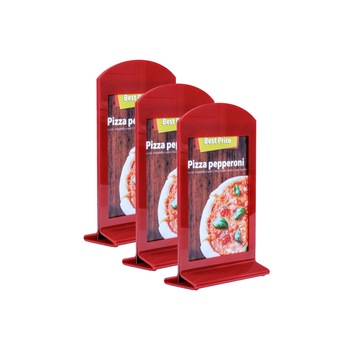 Suport meniu din plexiglas rosu, pentru afisare format A5, SET 3 buc Suport meniu din plexiglas rosu, pentru afisare format A5, SET 3 buc