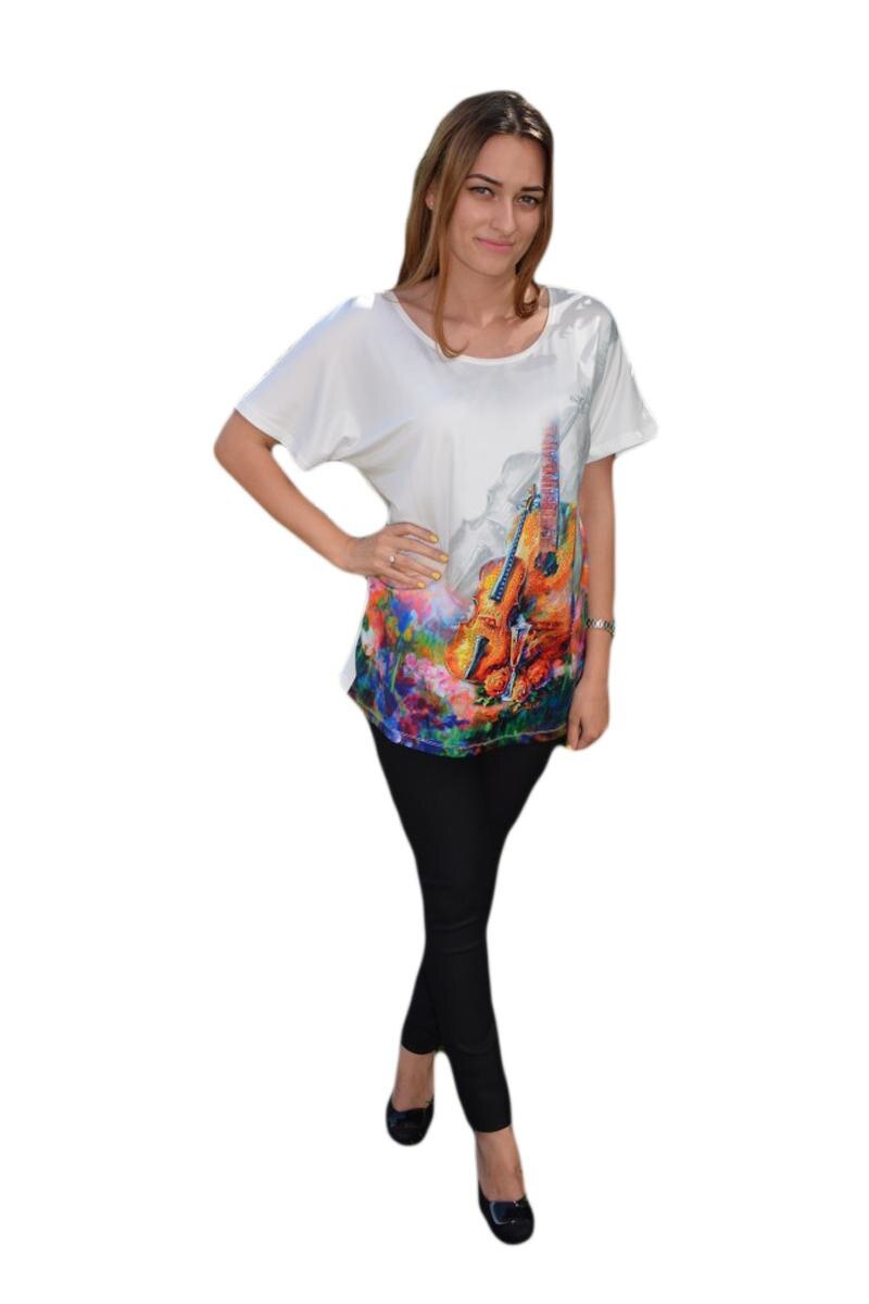 Tricou alb, design multicolor, D&J Exclusive, Alb