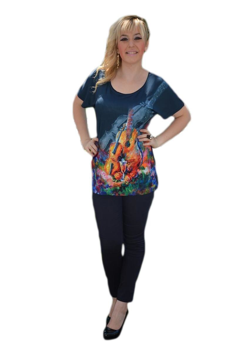 Tricou alb, design multicolor, D&J Exclusive, Bleumarin