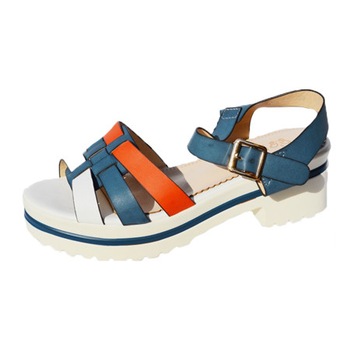 Sandale cu toc gros de inaltime medie, D&J Exclusive, Bleumarin/Alb/Rosu, 41 Sandale cu toc gros de inaltime medie, D&J Exclusive, Bleumarin/Alb/Rosu, 41