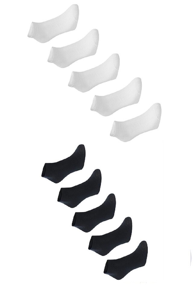 Set de 10 perechi sosete sport scurte, Alb/Negru