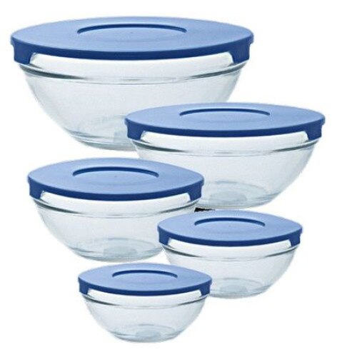 Set Caserole 5 din sticla 10 piese cu capace din plastic