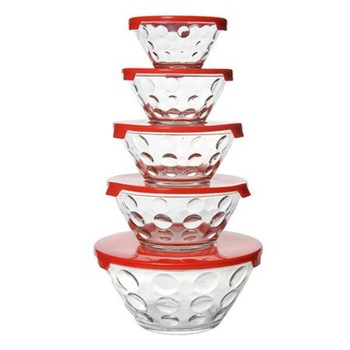Set Caserole 5 din sticla , 10 piese cu capace din plastic,ROSU Set Caserole 5 din sticla , 10 piese cu capace din plastic,ROSU