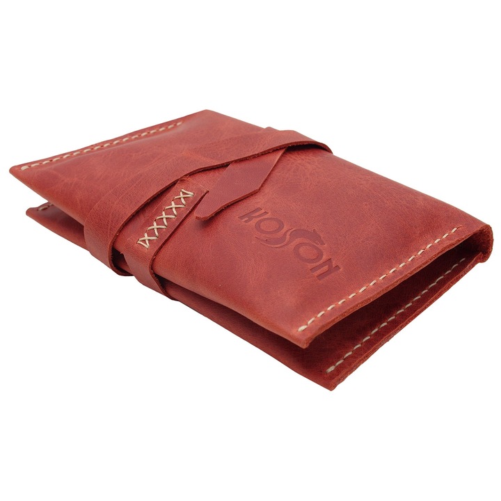 Portofel handmade maro caramiziu Koson pentru tutun din piele naturala