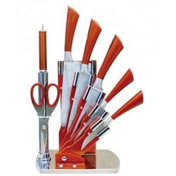 Set cutite bucatarie din inox 8 piese cu suport Set cutite bucatarie din inox 8 piese cu suport