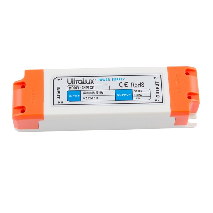 Захранване за светодиодна лента Ultralux, неводоустойчиво 12V DC 24W