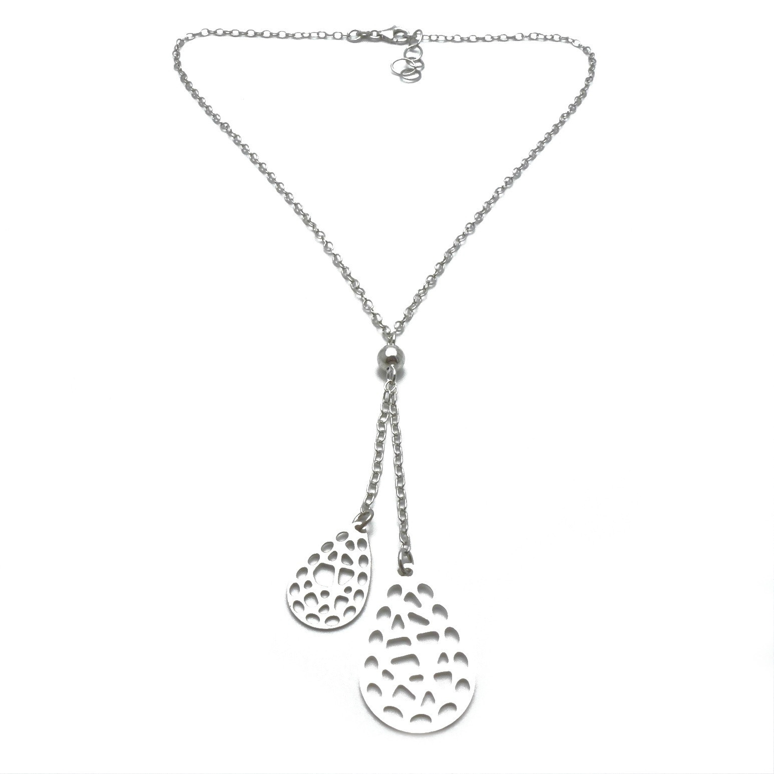 Colier argint rodiat Luxor Gioielli design italian cu pandante ovale decupate, lungime reglabila