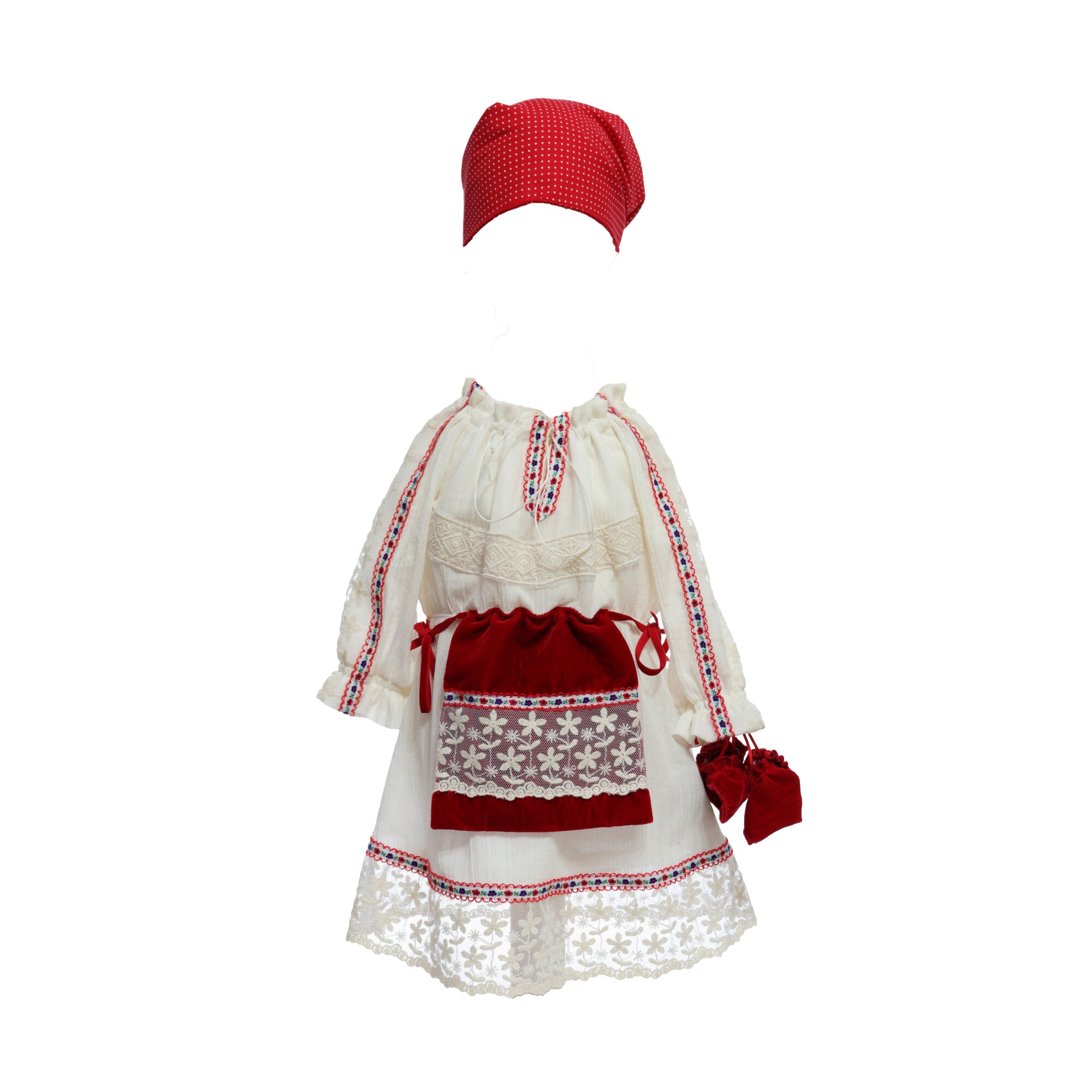 Rochie traditionala, din panza topita, pentru botez trei piese, varsta 3 luni