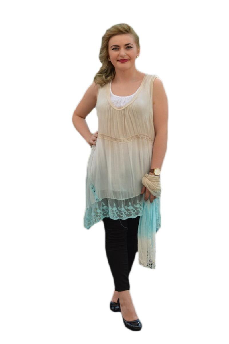 Bluza Ava casual-buusiness cu tricot din catifea ,D&J Exclusive, Alb/Turcoaz