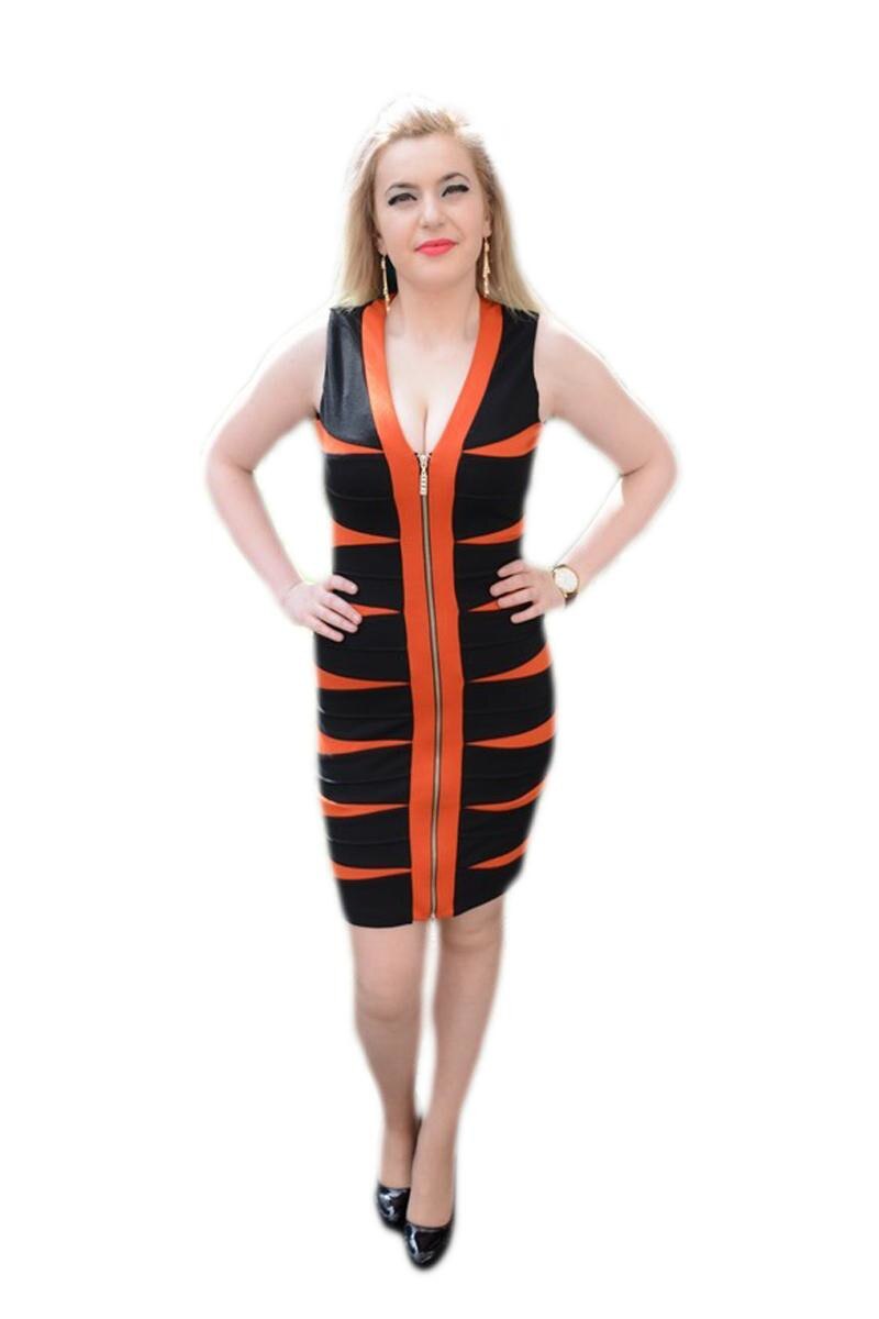 Rochie cu fermoar, D&J Exclusive, Portocaliu/Negru