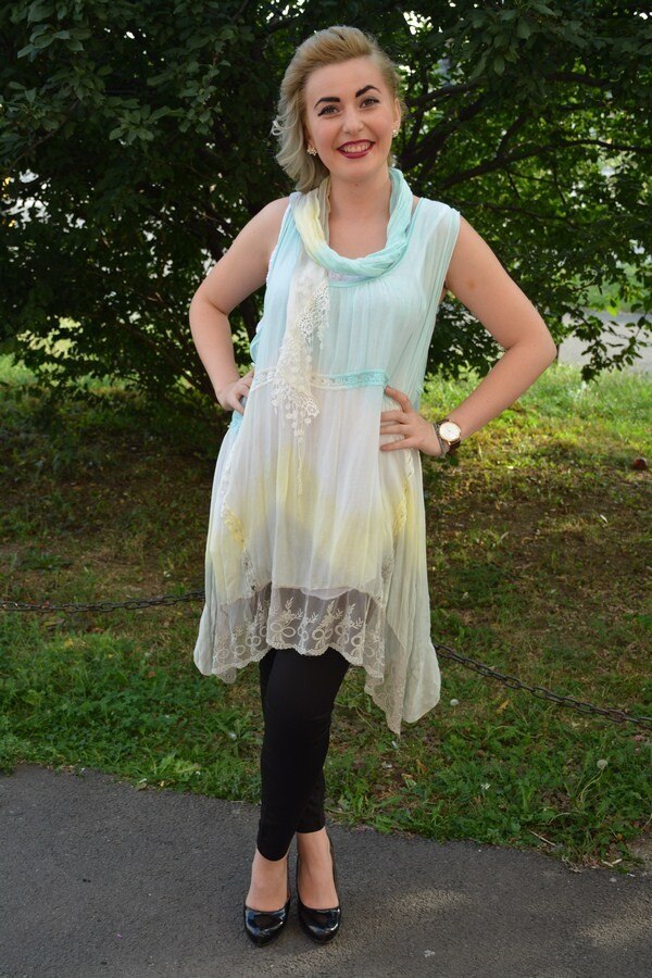 Bluza casual,culoare alb-turcoaz-galben, D&J Exclusive 50 EU