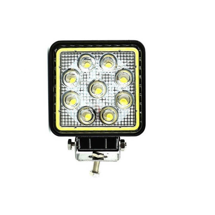Квадратен LED проектор 27W 12/24V Flood Beam 30° с ангелски очи