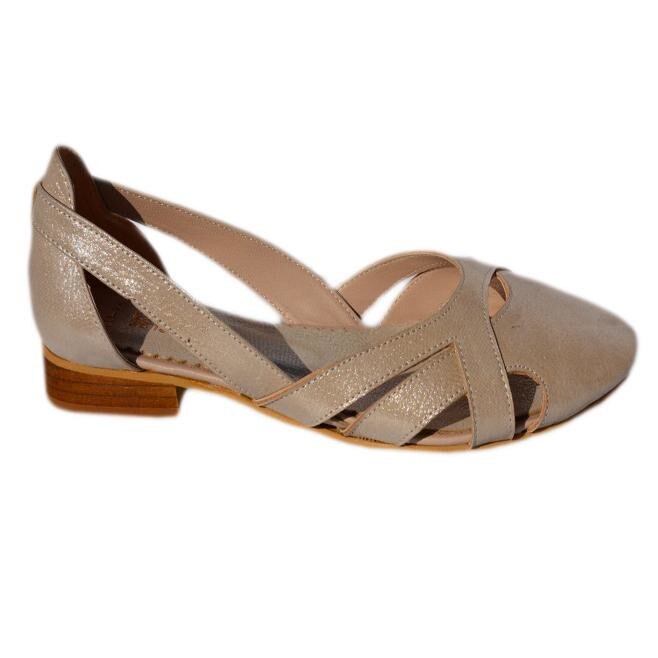 Balerini rafinati din piele cu design de barete, D&J Exclusive, Auriu