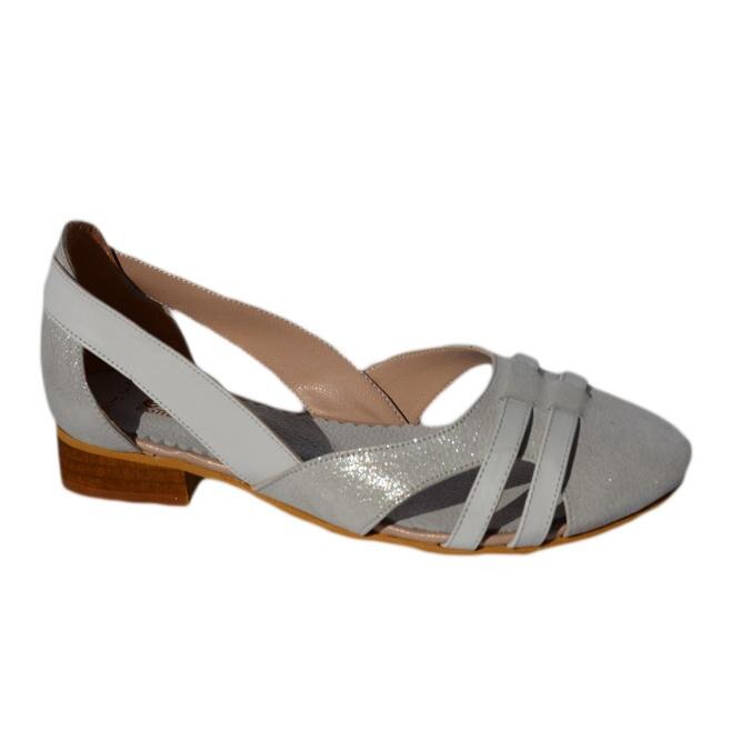 Balerini rafinati din piele cu design de barete, D&J Exclusive, Argintiu sidef