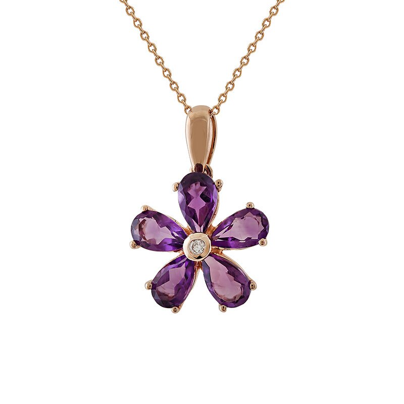 Pandantiv cu Lant Deruvo Aur 18k Diamant, Ametiste, 45 PSAP01824-AMDR
