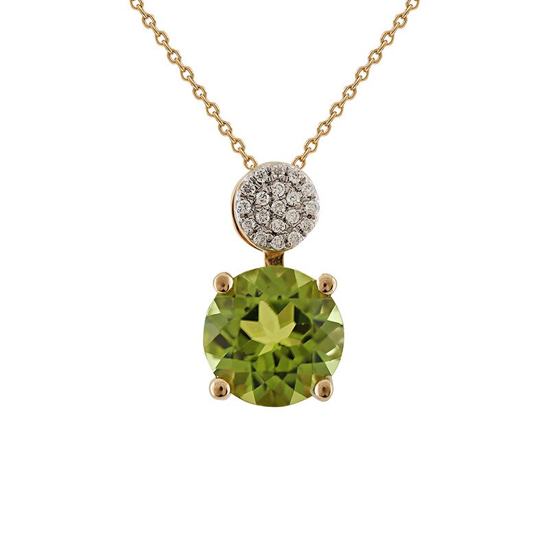Pandantiv cu Lant Deruvo Aur 18k Diamante, Peridot, 45 PSAP02082-PEDY