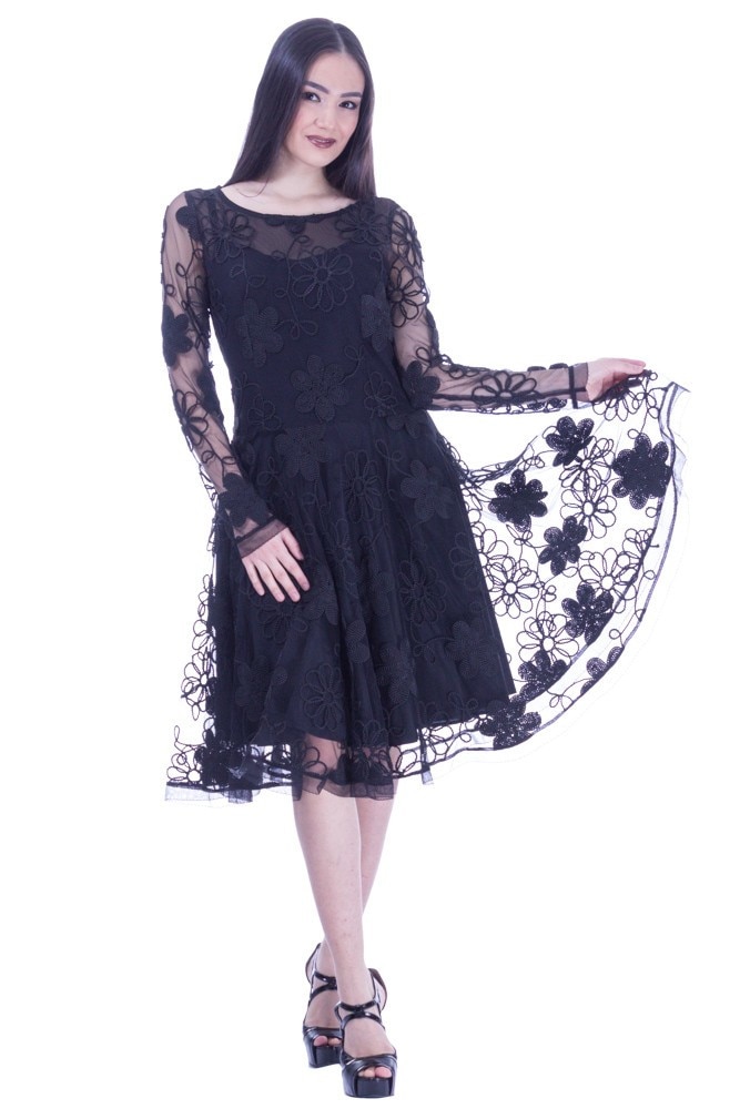 Rochie tul negru cu aplicatii Liza Panait I-6E