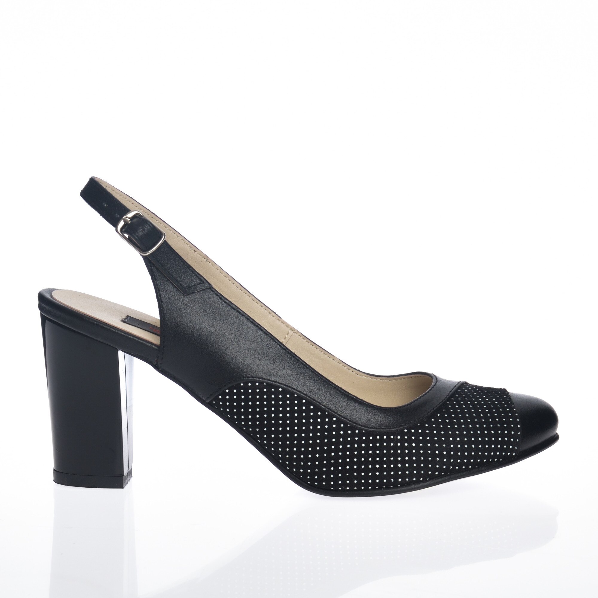 Sandale dama din piele naturala - Negru Box cu Buline - D23 NBB