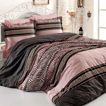 Lenjerie de Pat, Bumbac Ranforce Lux, Model Jungla Somon, 2 persoane, 70X70, 220X200 Lenjerie de Pat, Bumbac Ranforce Lux, Model Jungla Somon, 2 persoane, 70X70, 220X200