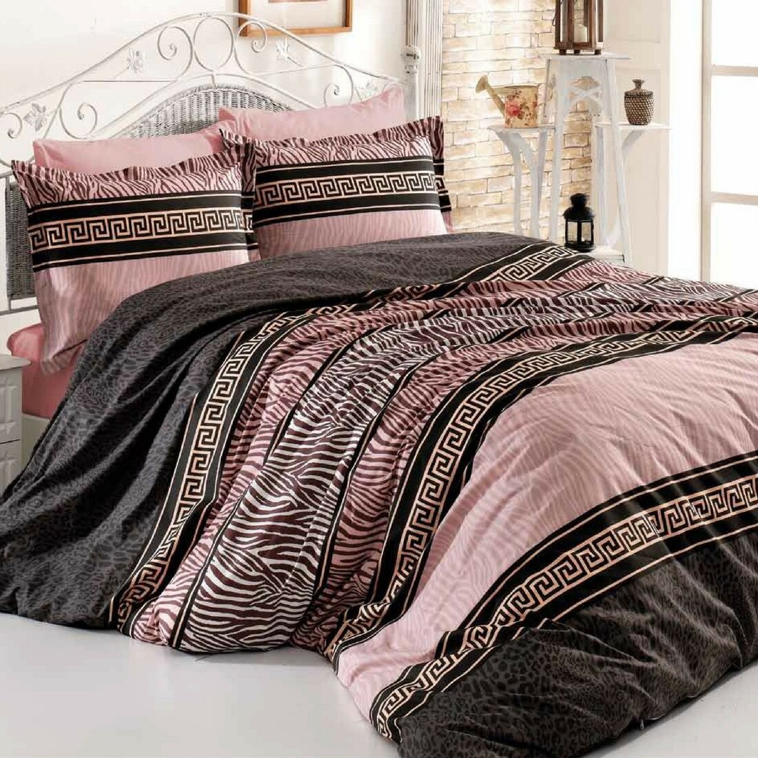 Lenjerie de Pat, Bumbac Ranforce Lux, Model Jungla Somon, 2 persoane, 50X70, 200X200