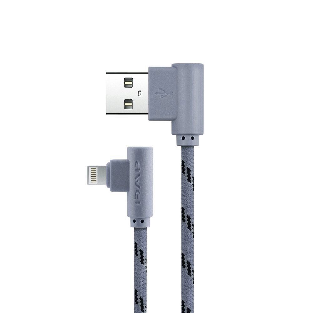 Cablu de date Awei CL91 90° pentru iPhone, conector Lightning, 1 m, Gri
