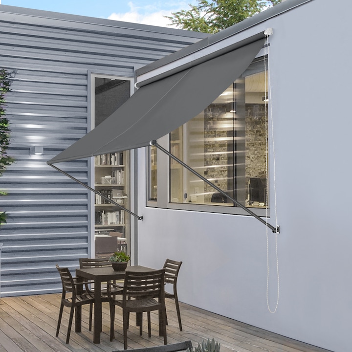 [pro.tec]® Kültéri ablakroló napellenző falra szerelhető 400 x 120 cm kihúzható terasz erkély szürke