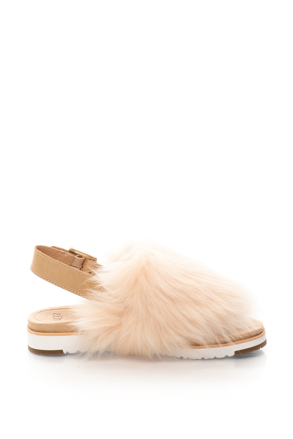 UGG, Сандали Holly с кожа с косъм и отворена пета, Бежов, 5 - eMAG.bg