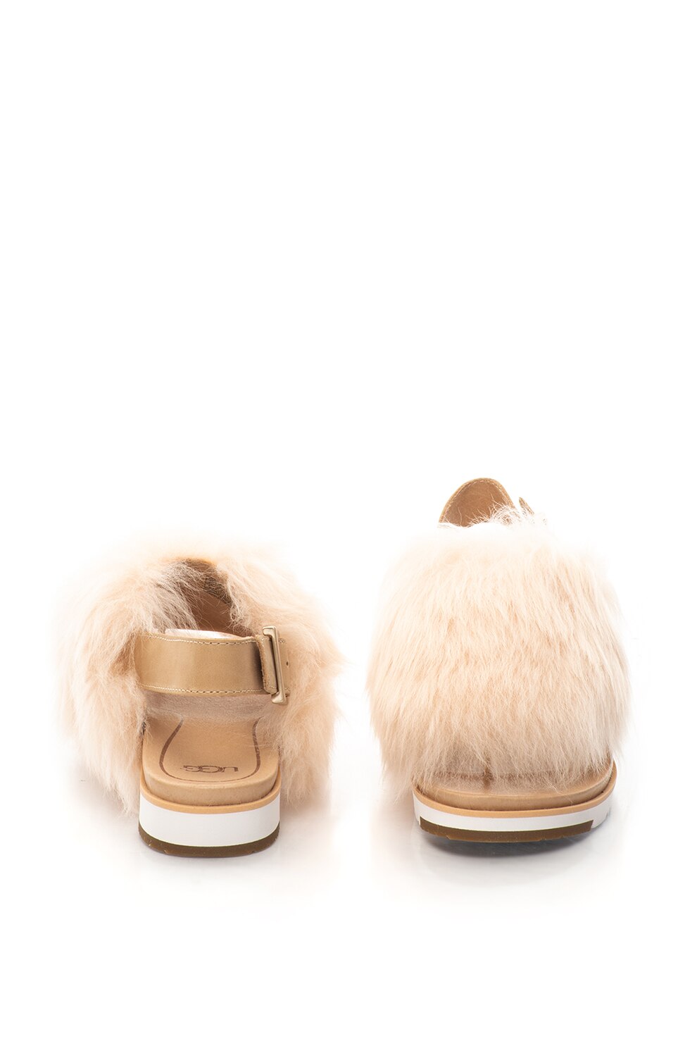 UGG, Сандали Holly с кожа с косъм и отворена пета, Бежов, 5 - eMAG.bg