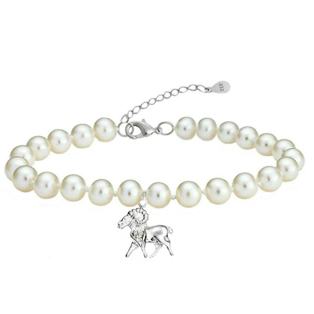 Bratara Zodiac Berbec cu Perle Naturale Albe